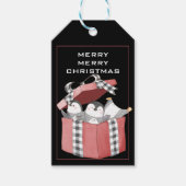 赤いクリスマスギフトボックスに入ったかわいいペンギン ギフトタグ (正面)