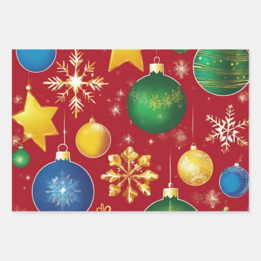赤いクリスマスギフトラップ – クラシッククリスマスの休日のアイコン ラッピングペーパーシート (正面3)