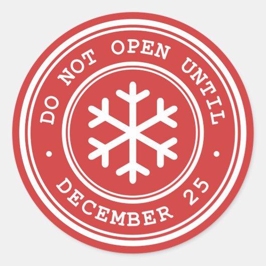 赤いクリスマスギフトラベルまで開かない ラウンドシール (正面)