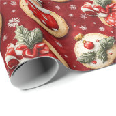 赤いクリスマスクッキー ラッピングペーパー (ロールコーナー)