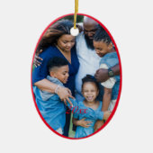 赤いクリスマスグリーンの写真の願い セラミックオーナメント (正面)