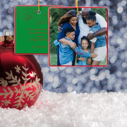 赤いクリスマスグリーンの写真の願い セラミックオーナメント