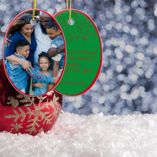 赤いクリスマスグリーンの写真の願い セラミックオーナメント