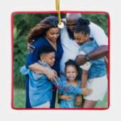 赤いクリスマスグリーンの写真の願い セラミックオーナメント (正面)