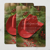 赤いクリスマスコウボーイハット付きのブライズメイドの昼食会 招待状 (正面/裏面)