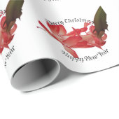 赤いクリスマスサボテンのフローラ写真とグリーティング ラッピングペーパー (ロールコーナー)