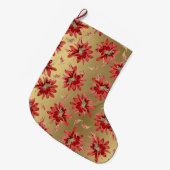 赤いクリスマスサボテンの花が輝く金ゴールド ラージクリスマスストッキング (正面 (吊り時))