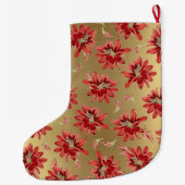 赤いクリスマスサボテンの花が輝く金ゴールド ラージクリスマスストッキング (裏面)
