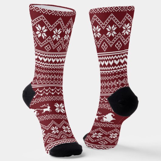 赤いクリスマスサンタクロースセーター柄 ソックス (傾斜あり)