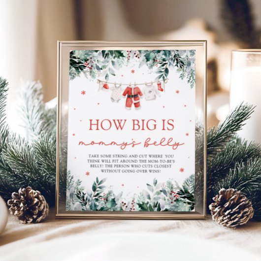 赤いクリスマスサンタベビーママのお腹の大きさ ポスター