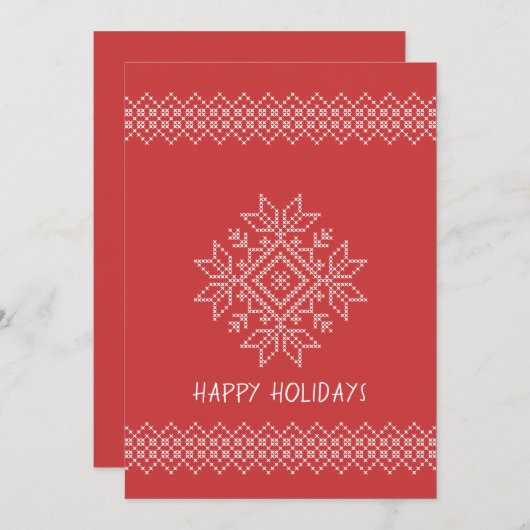 赤いクリスマスシーズンのスカンジナビアのスノーフレーク シーズンカード (正面/裏面)