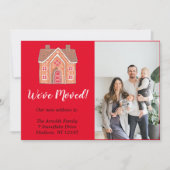 赤いクリスマスジンジャーブレッドホームフォトムービング シーズンカード (正面)