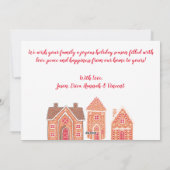 赤いクリスマスジンジャーブレッドホームフォトムービング シーズンカード (裏面)