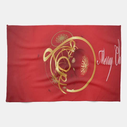 赤いクリスマスジンルベルは良い賛美日を持っている キッチンタオル (横)