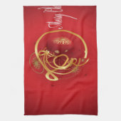 赤いクリスマスジンルベルは良い賛美日を持っている キッチンタオル (縦)