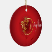 赤いクリスマスジンルベルは良い賛美日を持っている セラミックオーナメント (右)
