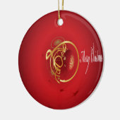 赤いクリスマスジンルベルは良い賛美日を持っている セラミックオーナメント (左)