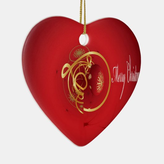 赤いクリスマスジンルベルは良い賛美日を持っている セラミックオーナメント (右)