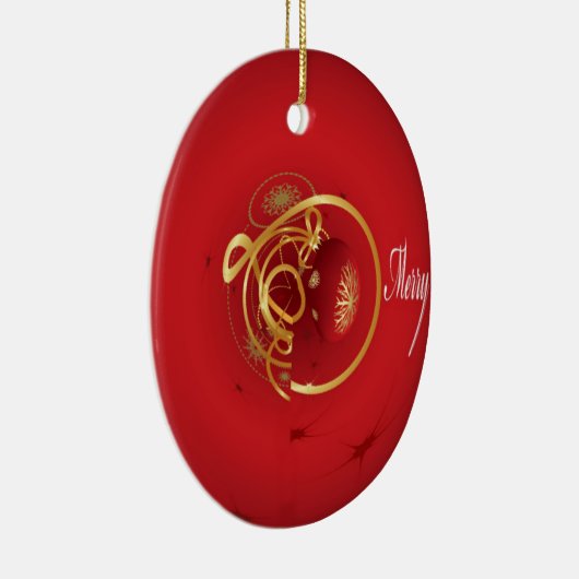 赤いクリスマスジンルベルは良い賛美日を持っている セラミックオーナメント (右)