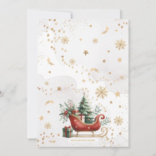 赤いクリスマスススそりゃ |小さなメリー赤ちゃんシャワー 招待状 (裏面)