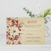 赤いクリスマスススワール金ゴールドRSVPカード 招待状 (スタンド正面)