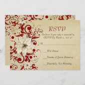 赤いクリスマスススワール金ゴールドRSVPカード 招待状 (正面/裏面)