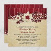 赤いクリスマススター ダマスク ゴールド ウェディング 招待状 (正面/裏面)