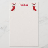 赤いクリスマスストッキングと格言キャンディカン 便箋 (正面)