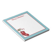 赤いクリスマスストッキングと青とカスタム文字 ノートパッド (アングル)