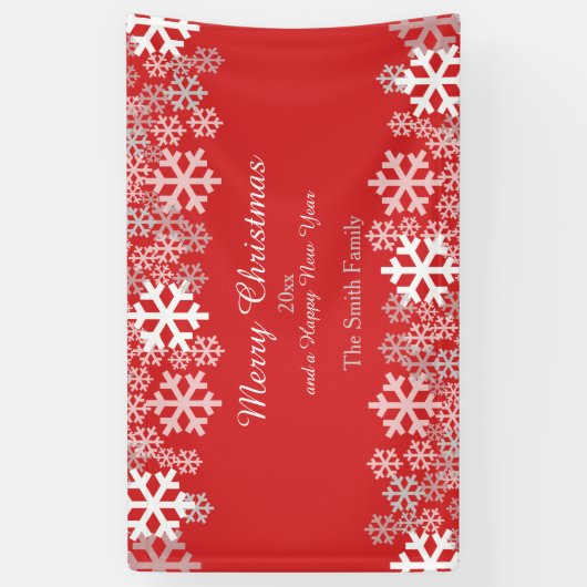 赤いクリスマススノーフレークのパターン挨拶 横断幕 (縦)