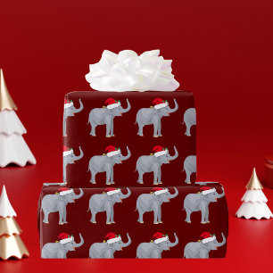 赤いクリスマスゾウ ラッピングペーパー