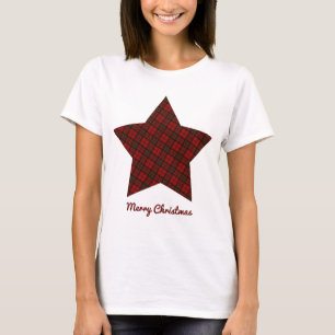 赤いクリスマスタルタン 星 メリークリスマス テキスト Tシャツ