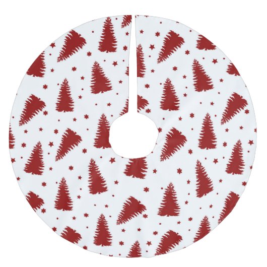 赤いクリスマスツリーで白い ブラッシュドポリエステルツリースカート (正面)