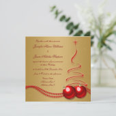 赤いクリスマスツリーとの結婚式招待状の金ゴールド 招待状 (スタンド正面)