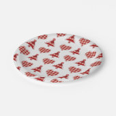 赤いクリスマスツリーとハートのパターン ペーパープレート (アングル)