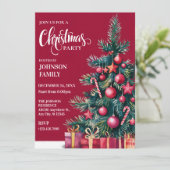 赤いクリスマスツリーと贈り物の水色 招待状 (スタンド正面)