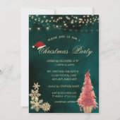 赤いクリスマスツリーと金色の雪の結晶のクリスマスパーティー 招待状 (正面)
