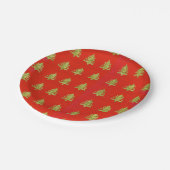 赤いクリスマスツリーのクリスマスホリデーパーティ ペーパープレート (アングル)