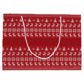 赤いクリスマスツリーのトナカイ レトロなホリデーギフト ラージペーパーバッグ (裏面)