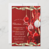 赤いクリスマスツリーのボールを使った企業のクリスマスパーティー 招待状 (正面)