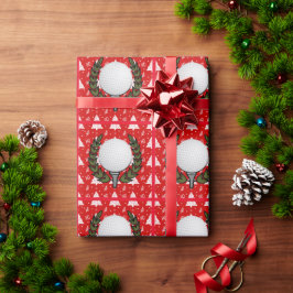 赤いクリスマスツリーの上のゴルフボール ラッピングペーパー