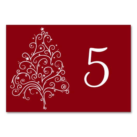 赤いクリスマスツリーの冬の結婚式テーブルナンバー テーブルナンバー (裏面)