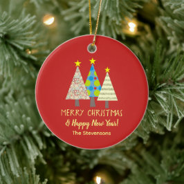 赤いクリスマスツリーの家族の名前 セラミックオーナメント
