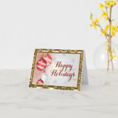 赤いクリスマスツリーの飾り（ゴールドの縁取り付き） カード (黄色い花)