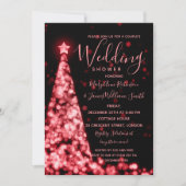 赤いクリスマスツリーは休日のカップルのシャワーをつけます 招待状 (正面)