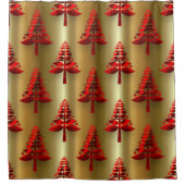 赤いクリスマスツリーオン金ゴールド シャワーカーテン (正面)