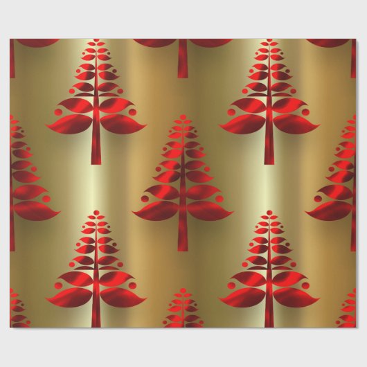 赤いクリスマスツリーオン金ゴールド ラッピングペーパー (フラット)