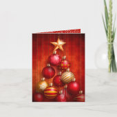 赤いクリスマスツリーオーナメント折り写真 シーズンカード (正面)