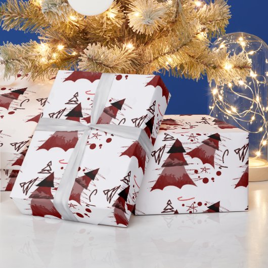 赤いクリスマスツリーパターン ラッピングペーパー (クリスマス)