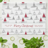 赤いクリスマスツリーパターン#5 ID1009 キッチンタオル (折り畳み)